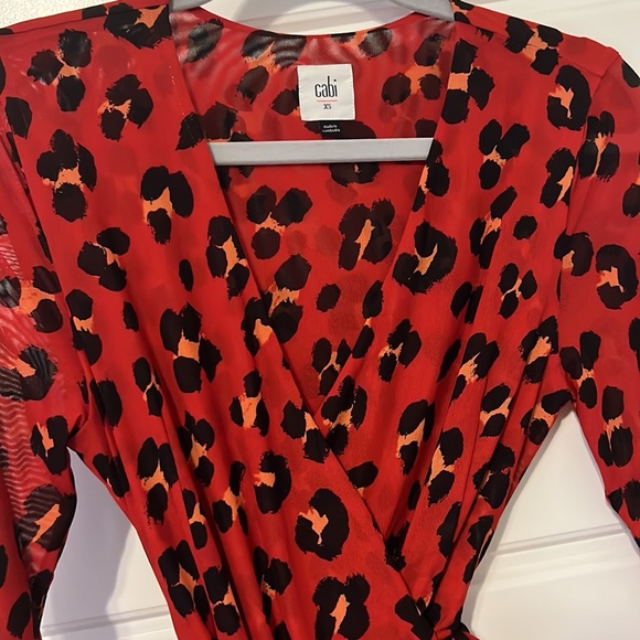 Cabi Red Leopard Print Wrap Midi-Length Dress - Picture 2 of 3